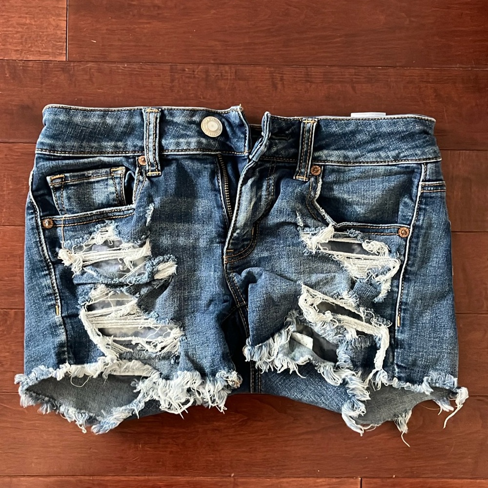 American eagle super stretch denim shorts mid rise size 2